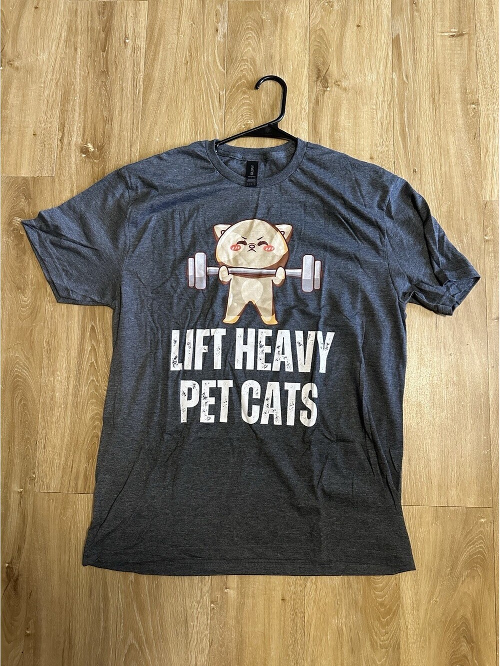 Lift Heavy Pet Cats Powerlifting Shirt Large UNISEX Grey Heather SOFT COTTON